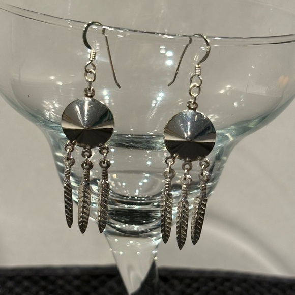 Sterling Silver 925 Feather Dangle Earrings - Southwestern Style - Picture 2 of 8